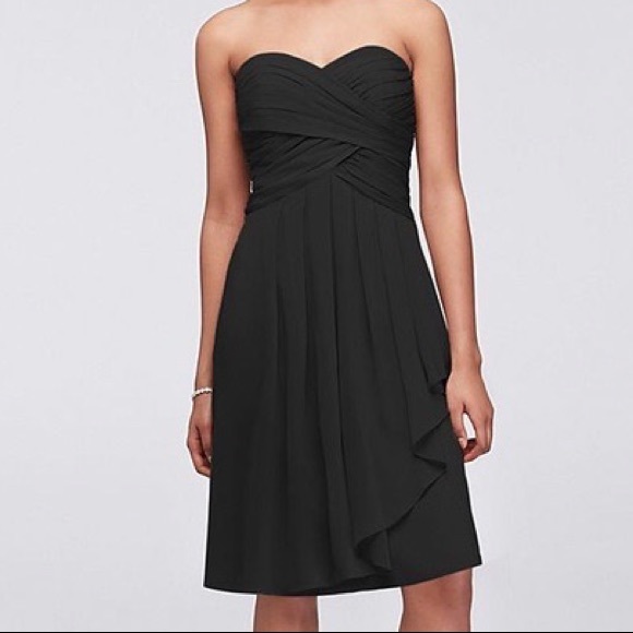 David's Bridal Dresses & Skirts - David’s Bridal Short Black Strapless Crinkle Chiffon Bridesmaid Dress